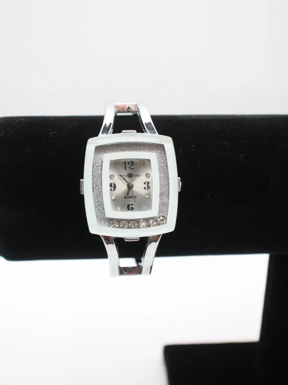 Nouveau Women's Bangle Watch 28mm Case Floating Crystals Silver